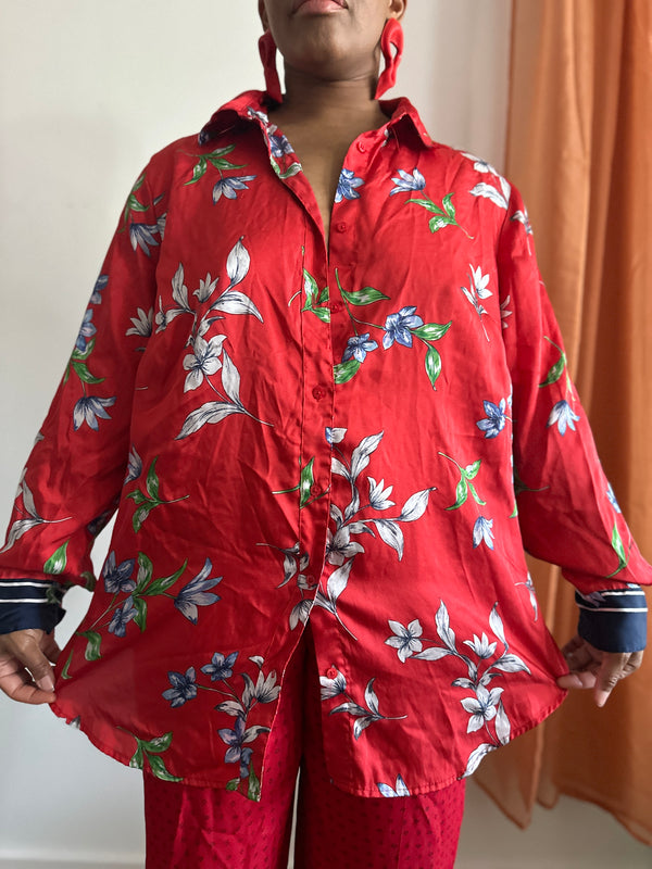 The Red Silk Button Up (1X)