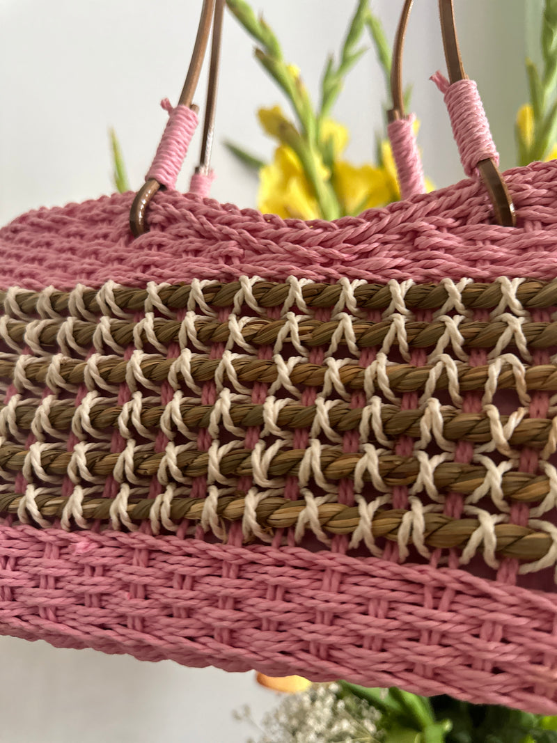 The Pink And Brown Wicker Bag