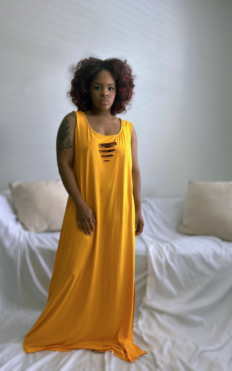 The Mustard distressed Dress(4X)