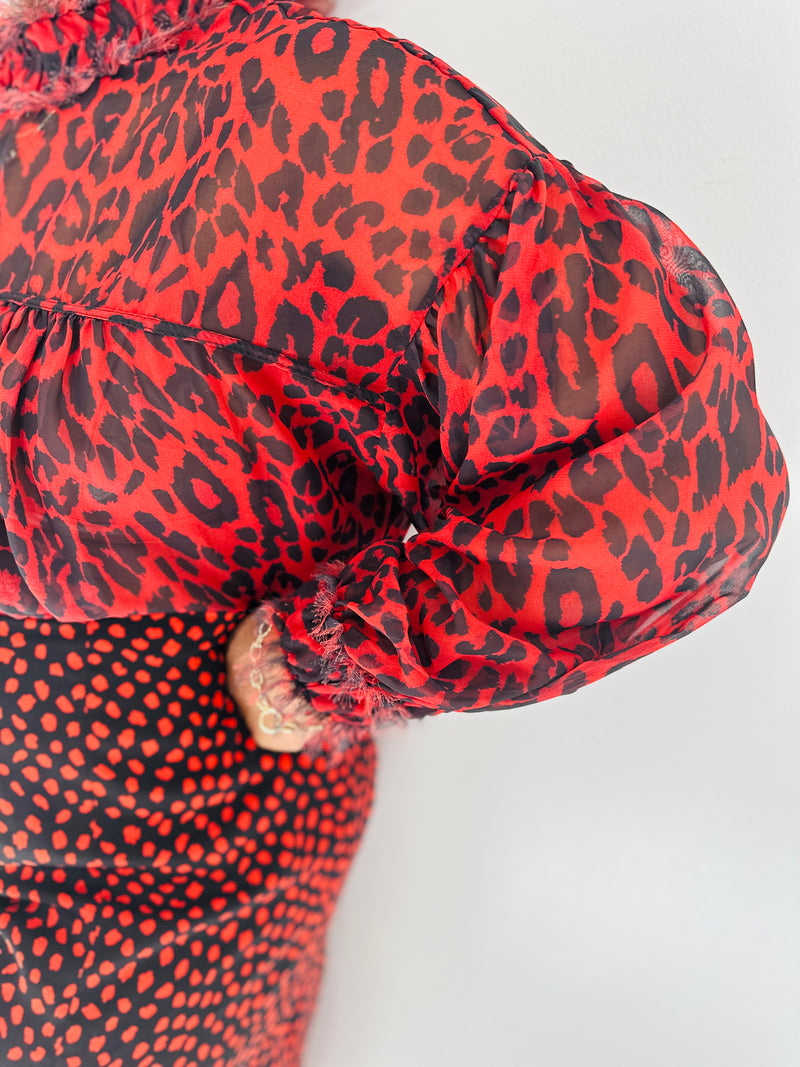 Sheer Cheetah Red Top (S/M)