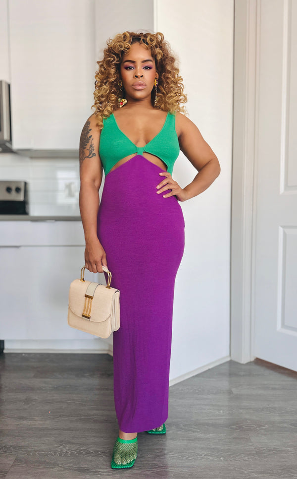 The Selene Dress-Green/Purple
