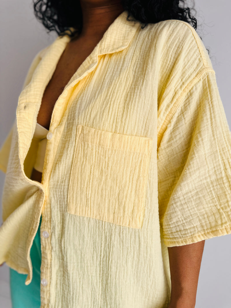 The Pastel Yellow Cotton Linen Top(XL)