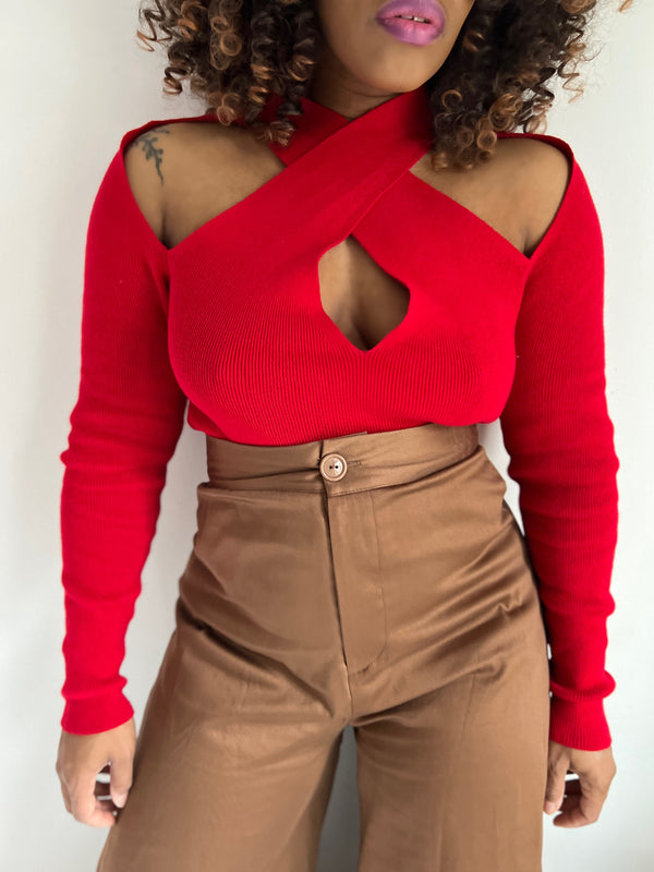 The Criss Cross Sweater Top-Red