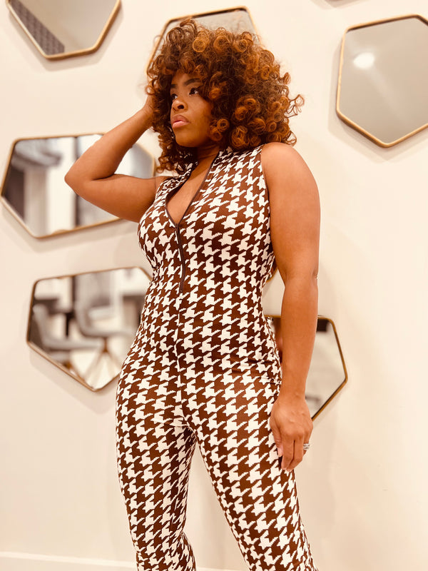 The Houndstooth Jumpsuit -Brown