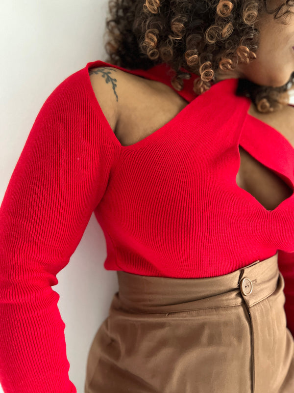 The Criss Cross Sweater Top-Red