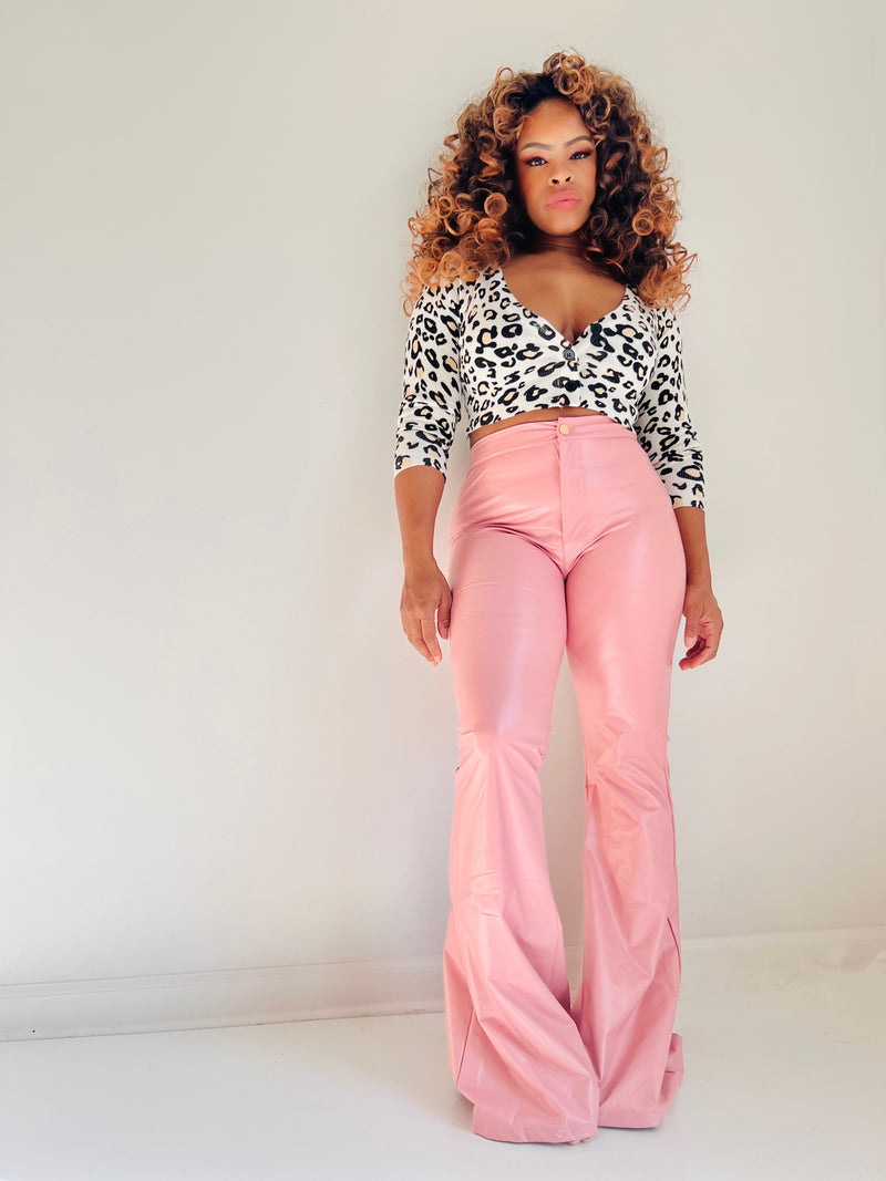 The Faux Leather Bell Bottoms-Pink