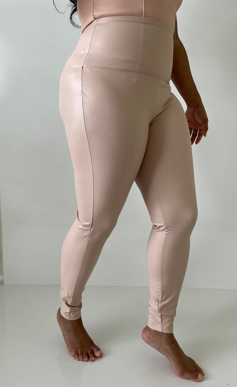 Faux Leather Leggings-Light Blush Pink