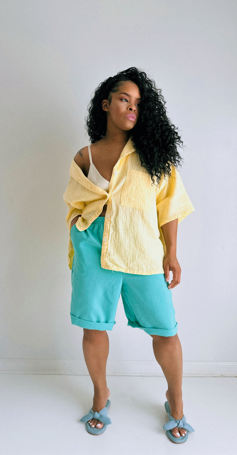 The Pastel Yellow Cotton Linen Top(XL)