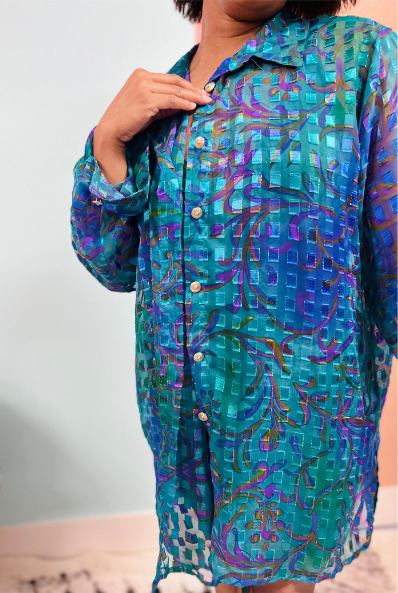 The Teal/ Purple Sheer Button Up