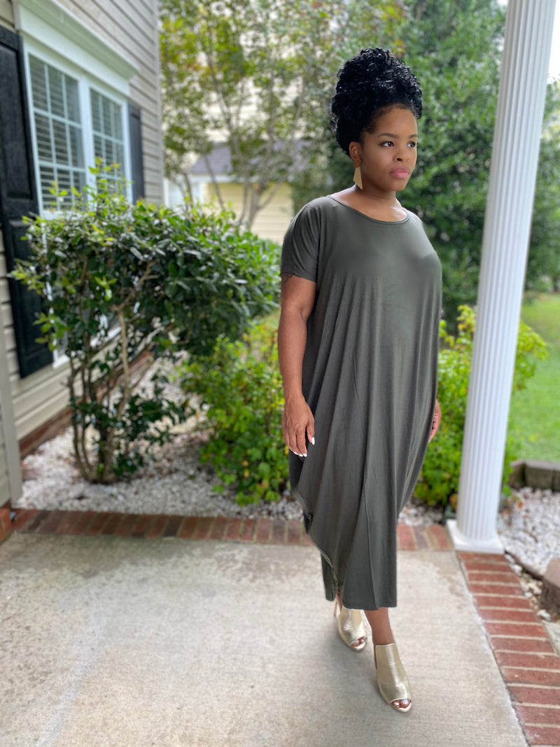 The Cocoon Dress-Olive Oyster